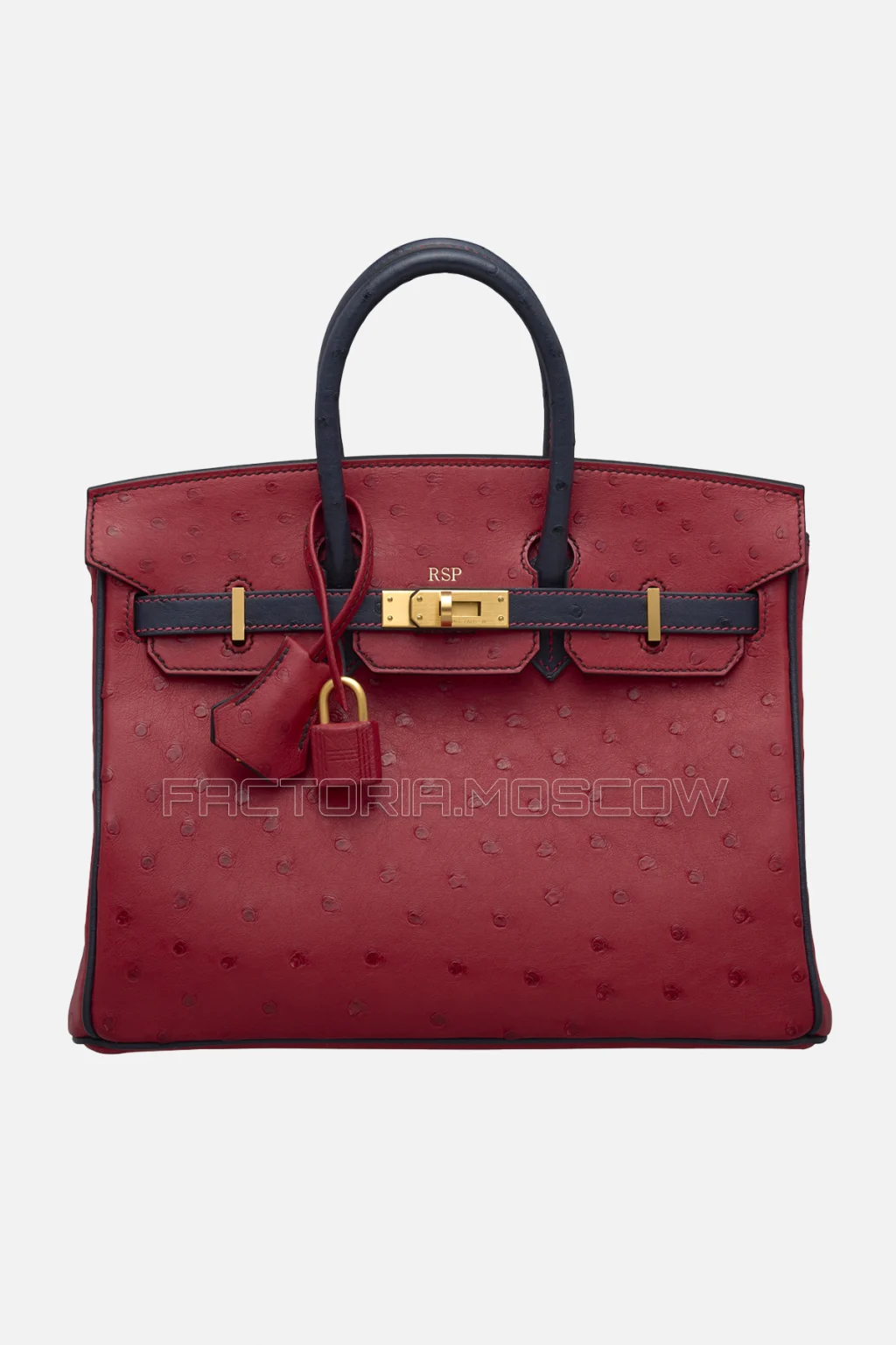 Hermes HSS Birkin 25 Ostrich Rouge Vif/Bleu Indigo GHW