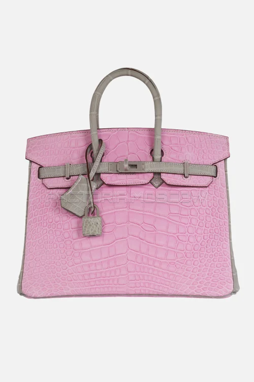 Hermes HSS Birkin 25 Matte Alligator Pink/Gris Perle PHW