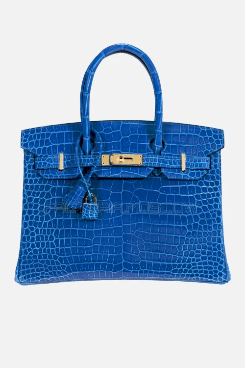 Hermes Birkin 30 Shiny Porosus Crocodile Bleu Izmir GHW