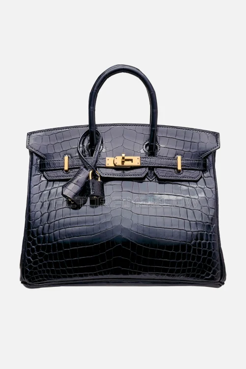 Hermes Birkin 25 Shiny Bleu Marine Niloticus Crocodile GHW