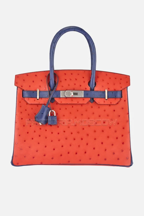 Hermes Birkin 30 Capucine/Bleu Iris Ostrich PHW