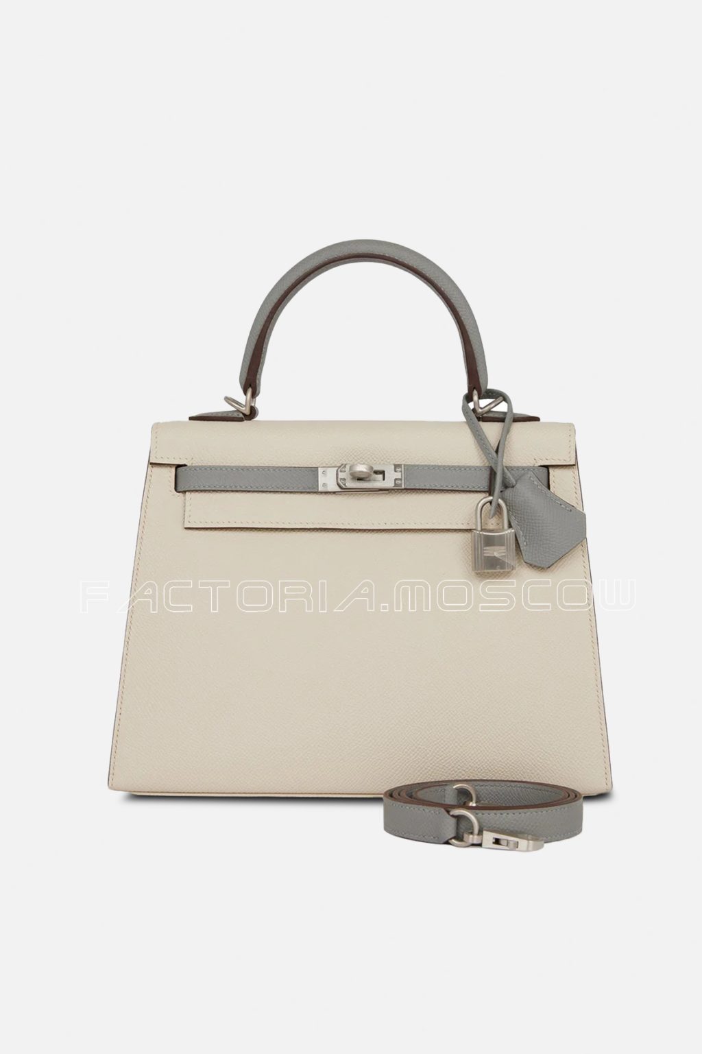 Hermès Special Order (HSS) Kelly Sellier 25 Craie and Gris Mouette Epsom Brushed PHW