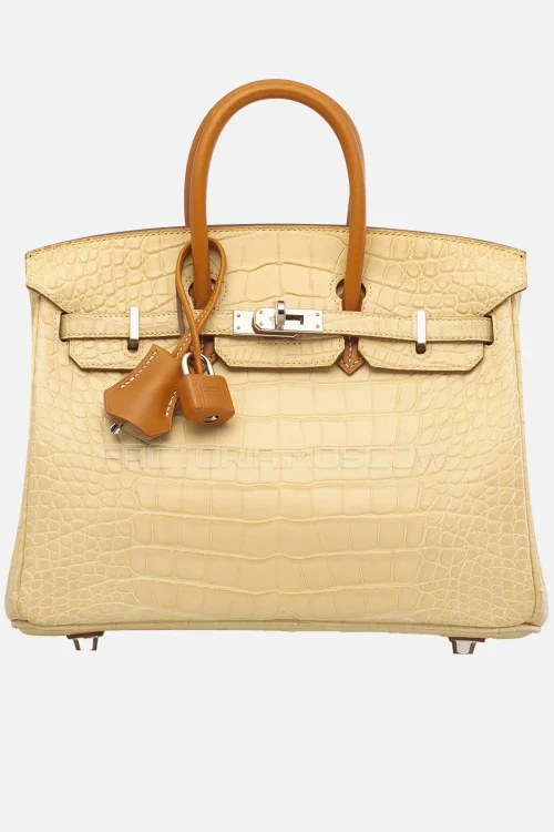 Hermes Birkin Touch 25 Matte Alligator Vanille/Naturel Sable Swift PHW