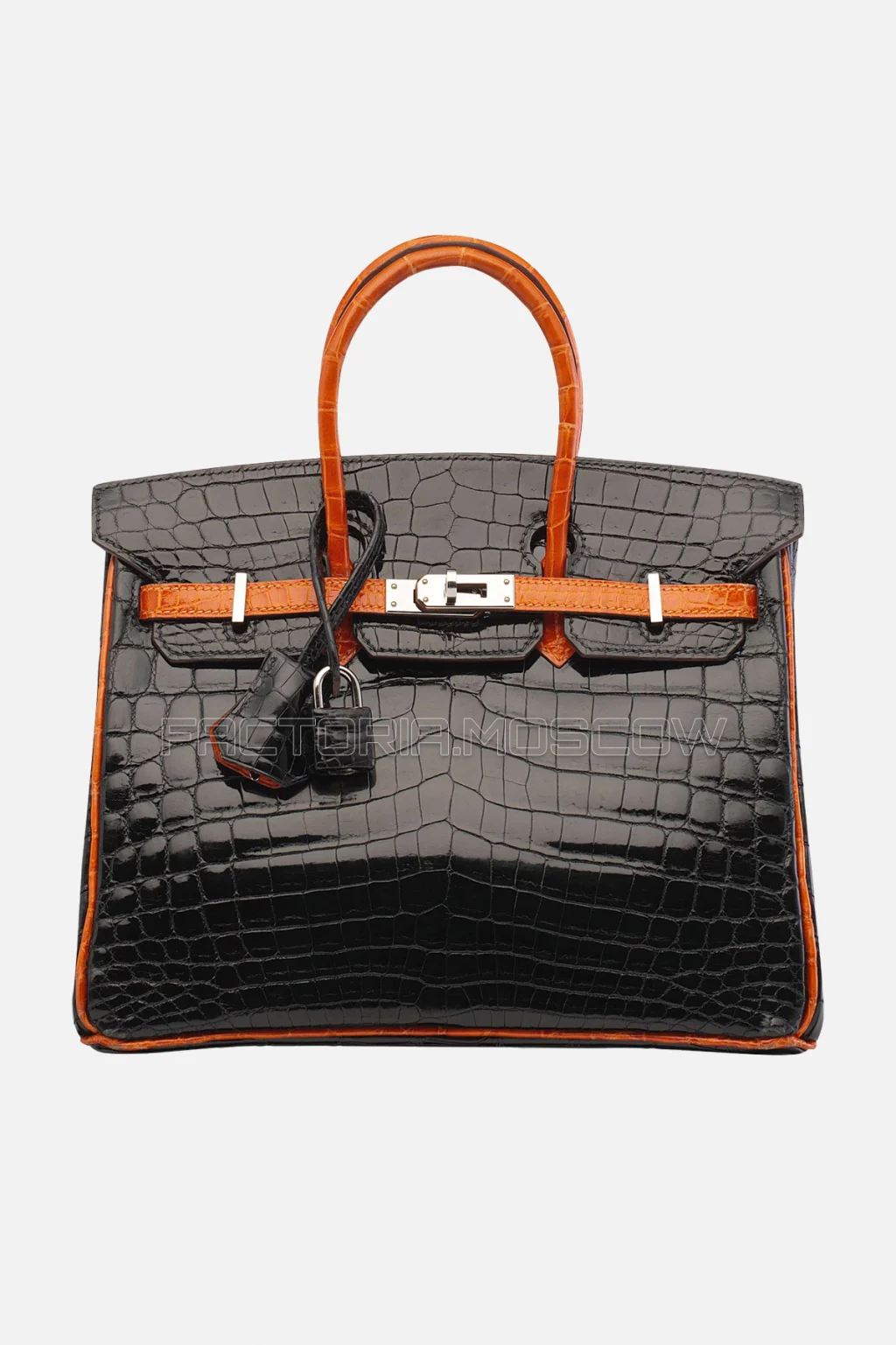 Hermes Birkin 25 Shiny Black/Orange Niloticus Crocodile PHW