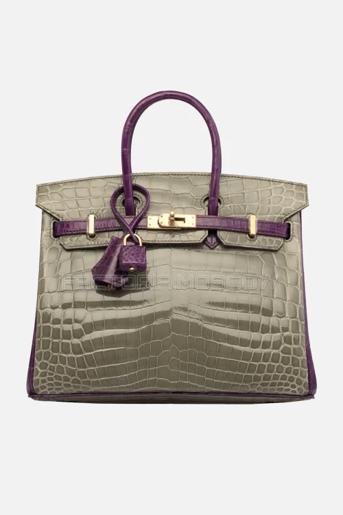 Hermes Birkin 25 Shiny Gris Tourterelle/Ultra Violet Niloticus Crocodile GHW
