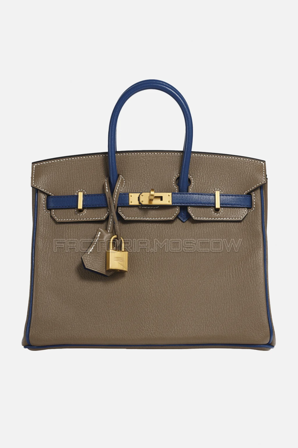 Hermes Birkin 25 Chevre Etoupe/Bleu Saphir GHW