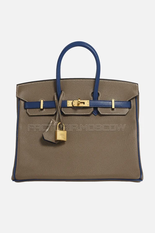Hermes Birkin 25 Chevre Etoupe/Bleu Saphir GHW
