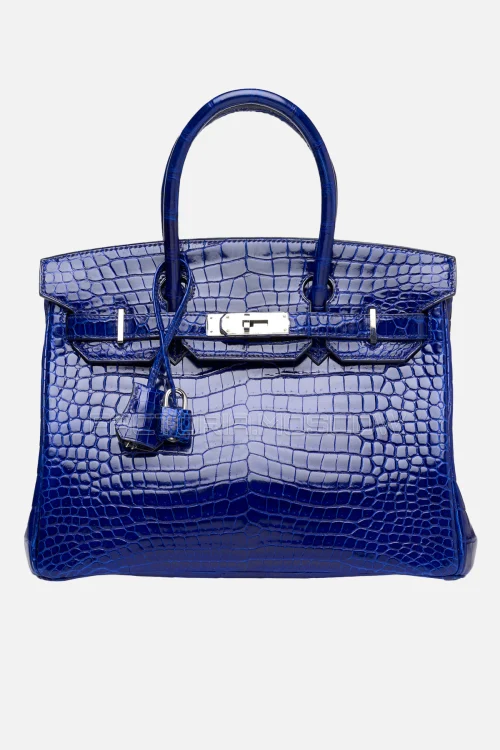 Hermes Birkin 30 Shiny Bleu Saphir Porosus Crocodile PHW