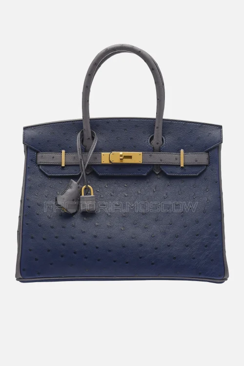 Hermes Birkin 30 Bleu Saphir/Gris Agate Ostrich GHW