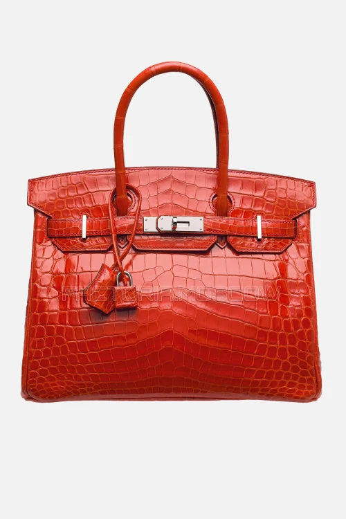 Hermes Birkin 30 Shiny Geranium Niloticus Crocodile PHW