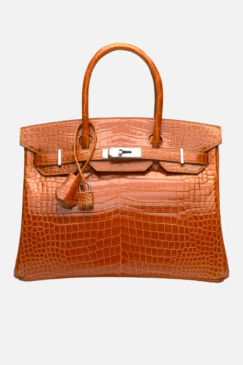 Hermes Birkin 30 Shiny Orange Poppy Porosus Crococdile PHW
