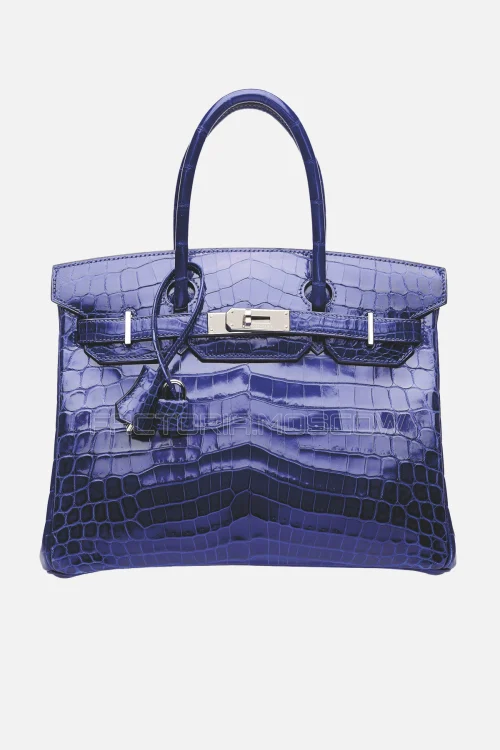 Hermes Birkin 30 Shiny Bleu Électrique Niloticus Crocodile PHW
