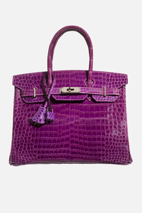 Hermes Birkin 30 Shiny Violet Porosus Crocodile PHW