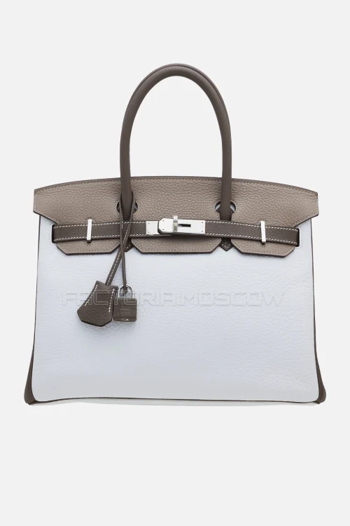 Hermes Birkin 30 Gris Tourterelle/Étoupe/White Clemence PHW
