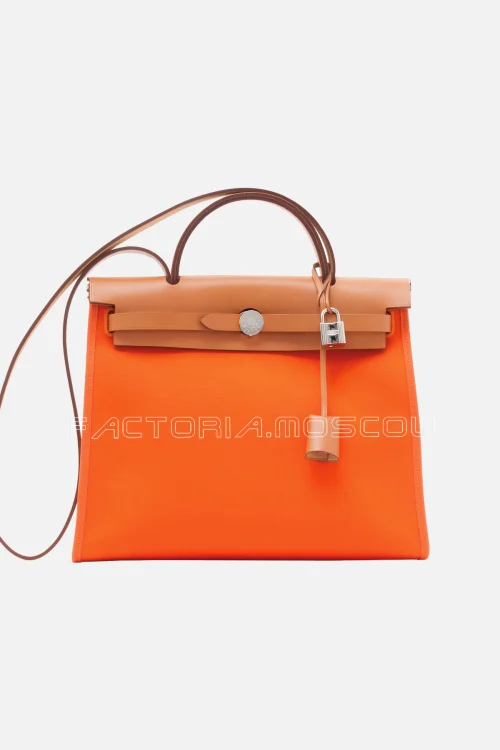 Hermès Herbag Zip 31 Orange Toile Officier/Naturelle Hunter PHW