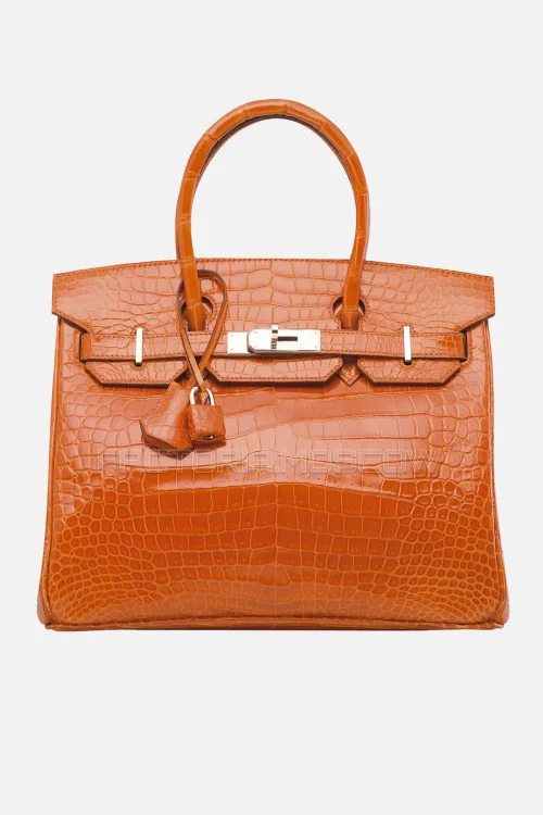 Hermes Birkin 30 Shiny Orange H Porosus Crocodile PHW