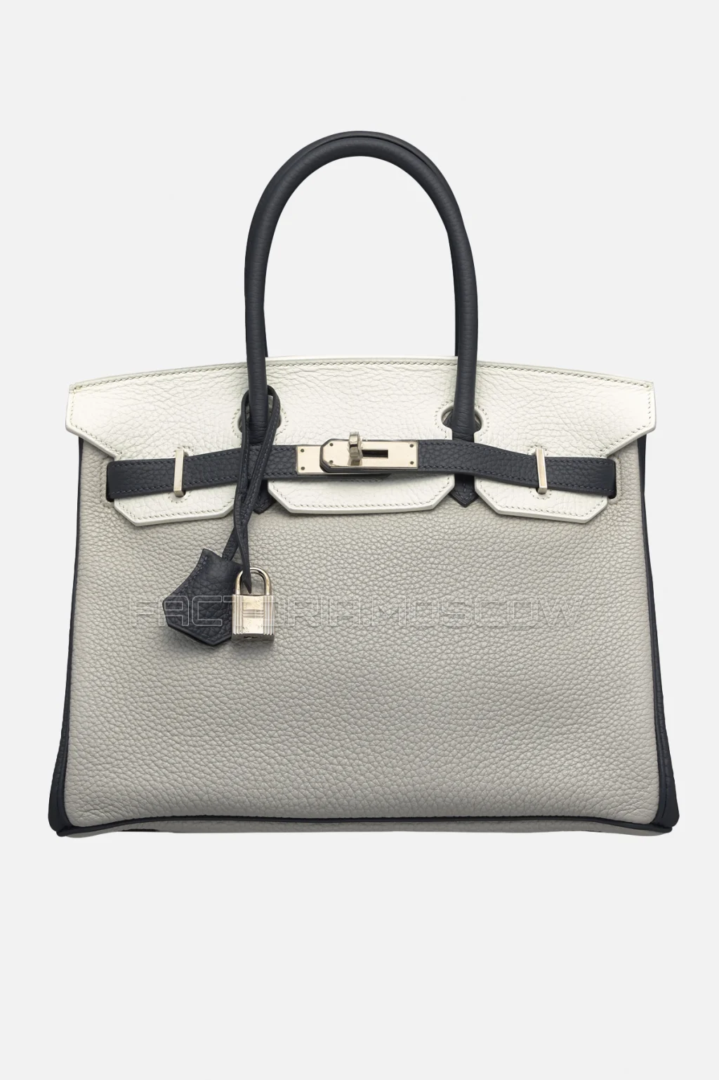 Hermes Birkin 30 White/Bleu Obscur/Gris Perle Clemence PHW