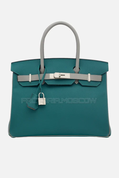Hermes Birkin 30 Malachite/Gris Mouette Epsom PHW