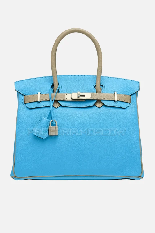 Hermes Birkin 30 Blue Aztec/Gris Perle Chevre PHW