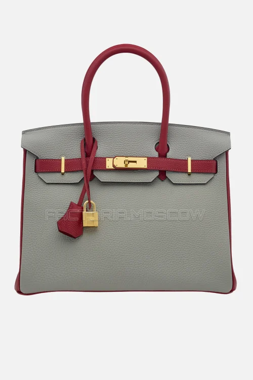 Hermes Birkin 30 Rouge Grenat/Gris Mouette Togo GHW