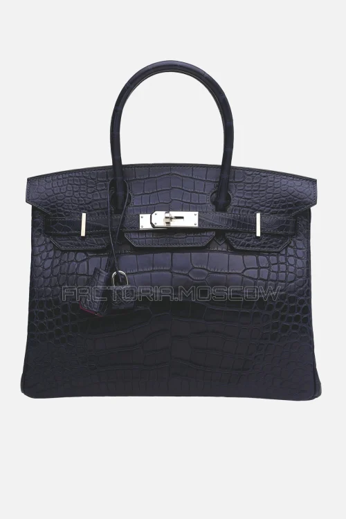 Hermes Birkin 30 Matte Alligator Bleu Marine/Rose Scheherazade PHW