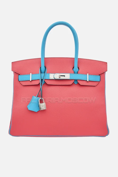 Hermes Birkin 30 Rose Lipstick/Bleu Aztec Chevre PHW