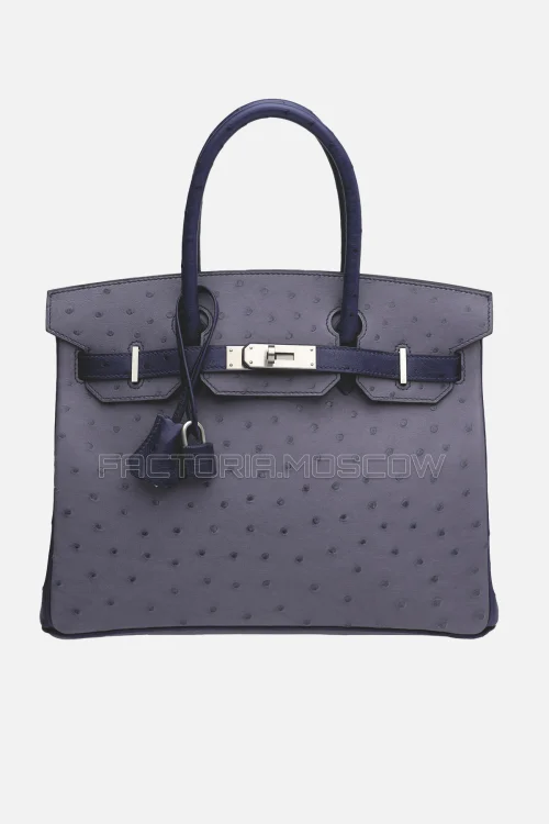 Hermes Birkin 30 Gris Agate/Bleu Iris Ostrich PHW