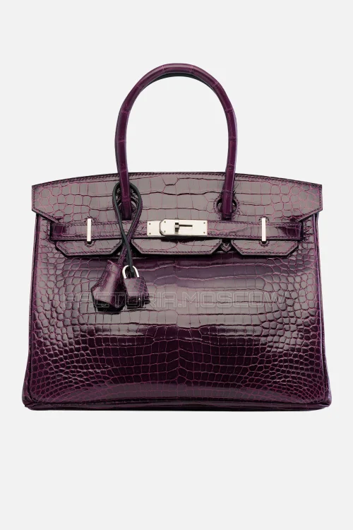 Hermes Birkin 30 Shiny Cassis Porosus Crocodile PHW