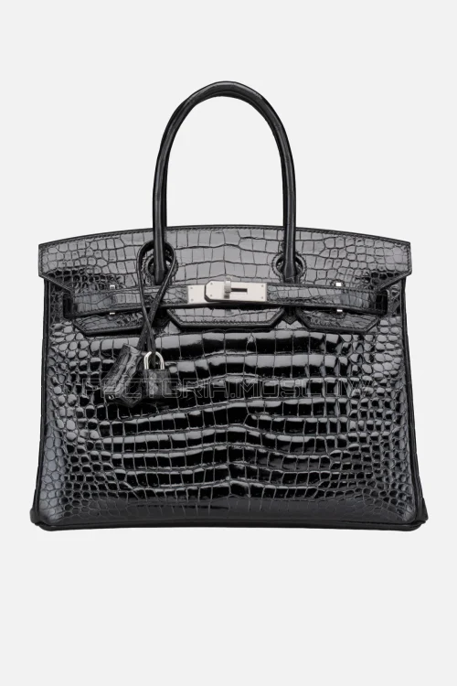 Hermes Birkin 30 Shiny Black Porosus Crocodile PHW