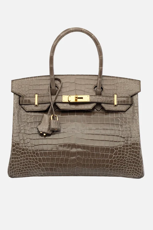 Hermes Birkin 30 Shiny Gris Tourterelle Porosus Crocodile GHW