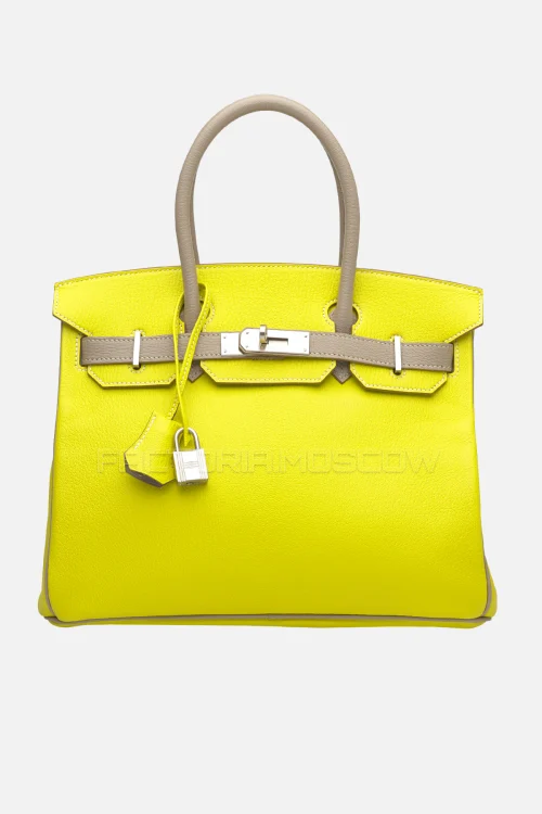 Hermes Birkin 30 Lime/Gris Tourterelle Chevre PHW