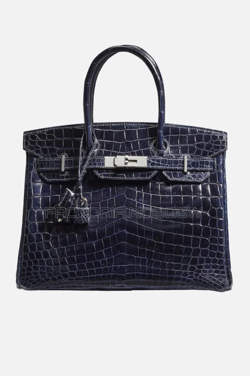 Hermes Birkin 30 Shiny Bleu Marine Niloticus Crocodile PHW