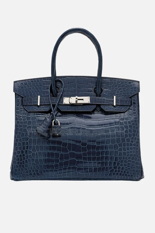 Hermes Birkin 30 Shiny Bleu Roi Porosus Crocodile PHW
