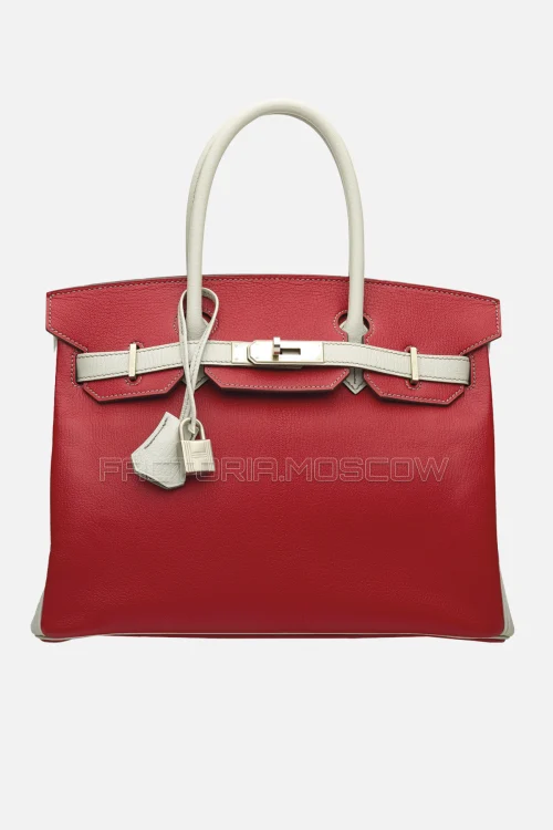 Hermes Birkin 30 Rouge Casaque/Gris Perle Chevre Brushed Palladium