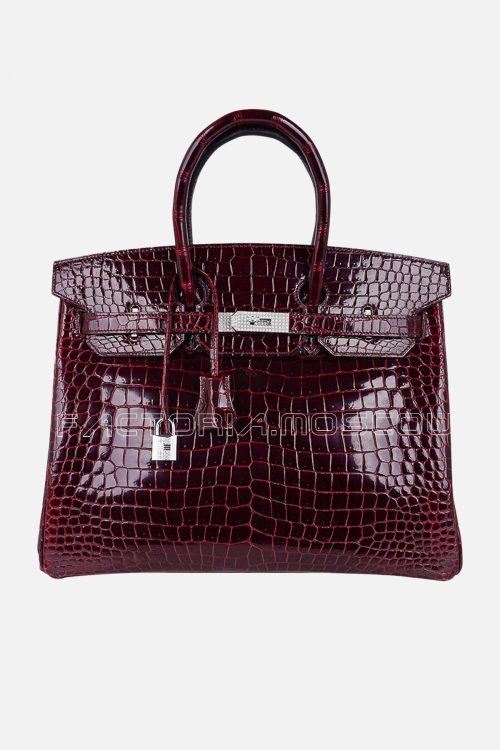 Hermes Birkin 35 Porosus Crocodile Bag Colour Bordeaux Hardware Diamond White Gold
