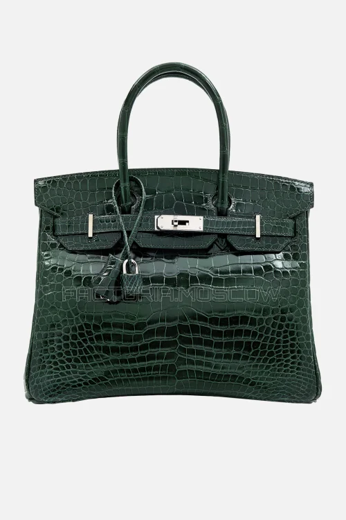 Hermes Birkin 30 Shiny Vert Fonce Porosus Crocodile PHW