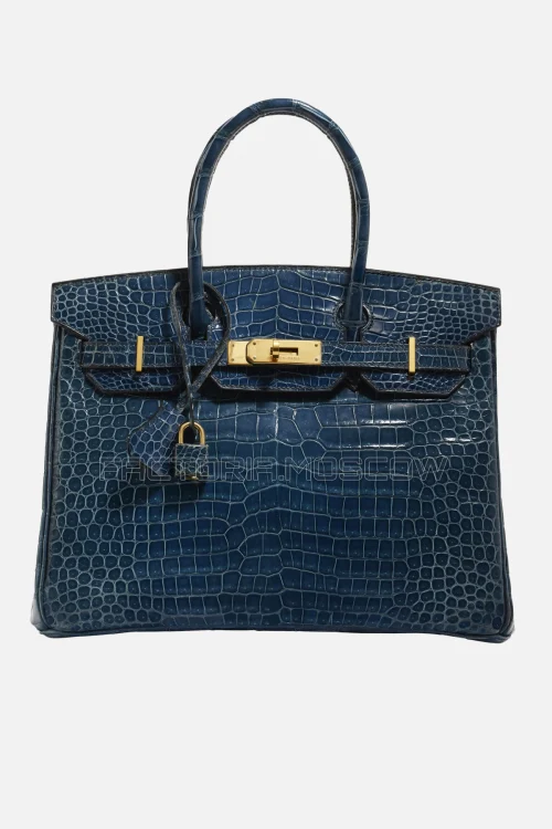 Hermes Birkin 30 Shiny Bleu Roi Porosus Crocodile GHW