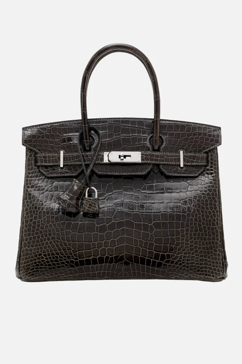 Hermes Birkin 30 Shiny Gris Fonce Porosus Crocodile PHW