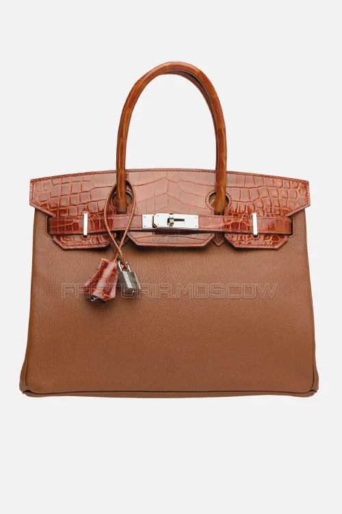 Hermes Birkin Touch 30 Shiny Étrusque Niloticus Crococdile/Noisette Chevre PHW
