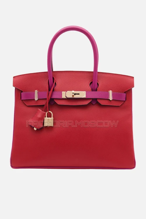 Hermes Birkin 30 Rouge Casaque/Rose Pourpre Epsom Permabrass