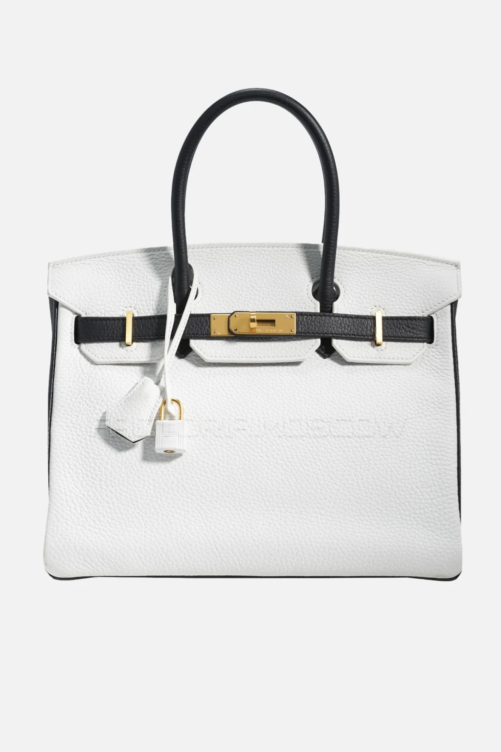 Hermes Birkin 30 Clemence White/Black With Brushed Gold Hardware