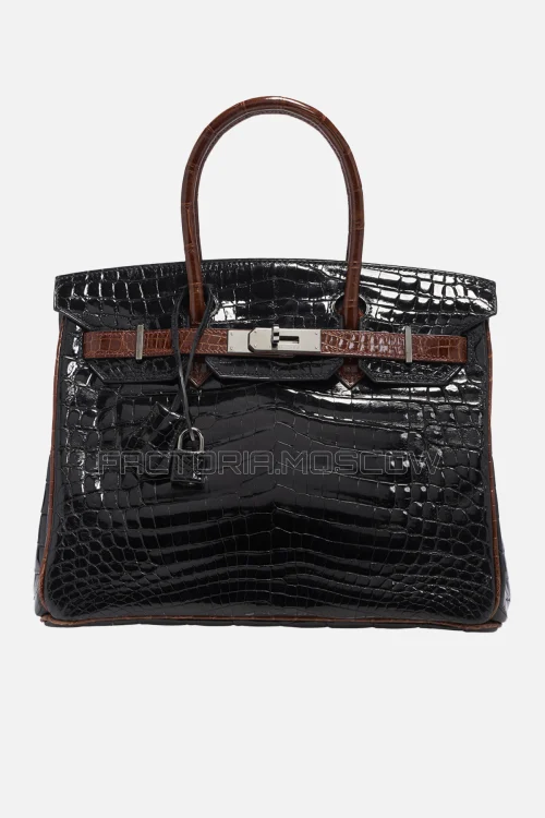 Hermes Birkin 30 Shiny Black/Miel Niloticus Crocodile Phw