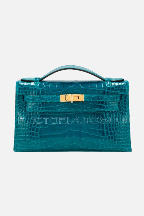 Hermès Kelly Pochette Shiny Alligator Vert Bosphore GHW