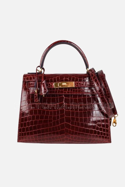 Hermes Kelly 28 Bag Sellier Bourgogne Red Navy Contour Crocodile GHW
