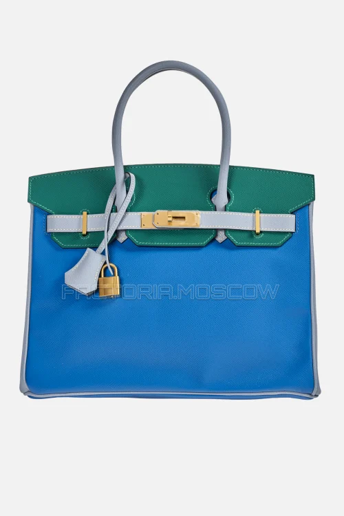 Hermes Birkin 30 Bleu Izmir/Malachite/Bleu Lin Epsom With Brushed GHW