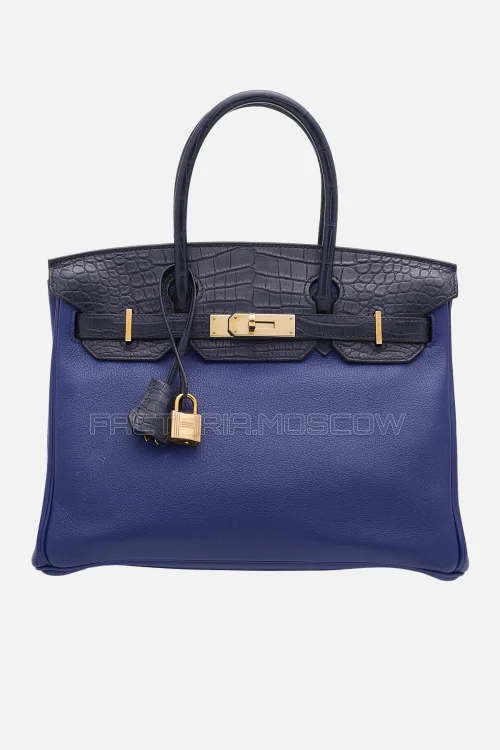 Hermes Birkin Touch 30 Matte Bleu Marine Alligator/Bleu Saphir Novillo Rose Gold