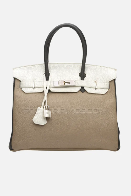 Hermes Birkin 30 Tri-Color Gris Tourterelle, White, Graphite Clemence PHW