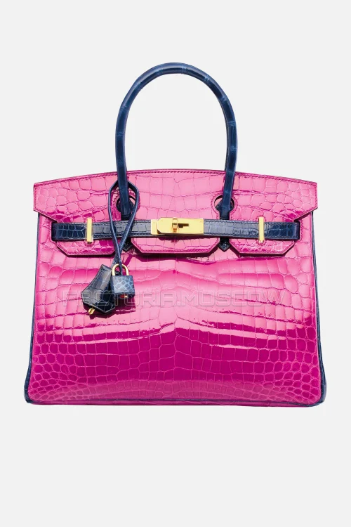 Hermes Birkin 30 Shiny Rose Scheherazade/Bleu Saphir Niloticus Crocodile GHW