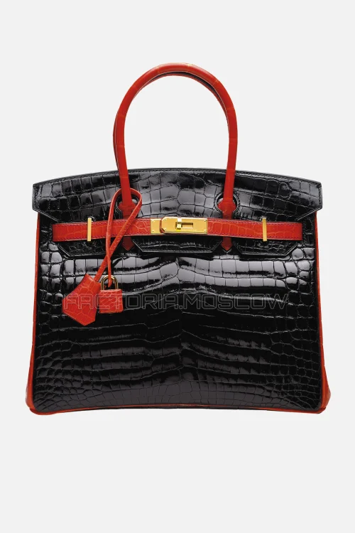 Hermes Birkin 30 Shiny Black/Geranium Niloticus Crocodile GHW
