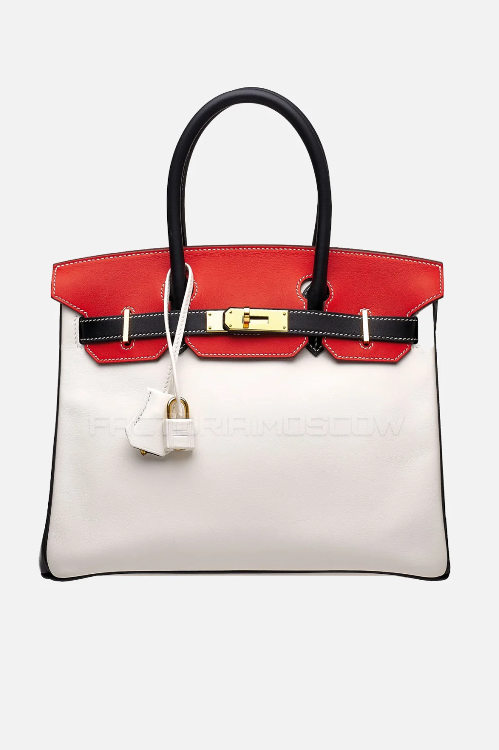 Hermes Birkin 30 White, Black, Rouge Casaque Swift GHW